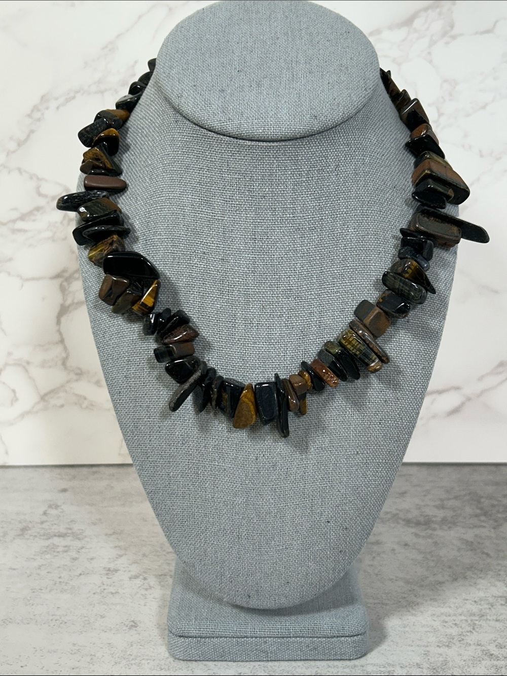 Tiger Eye and Black Stone Chip Necklace - Brown and Black